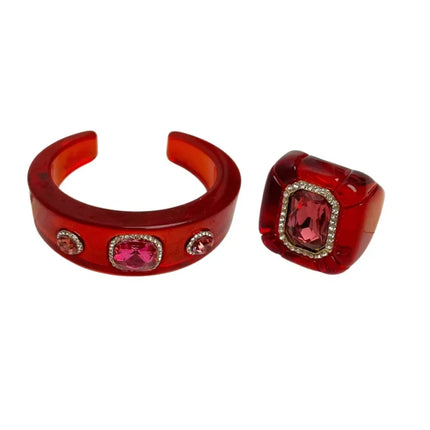 Luxury Jewelry Sets Resin Chunky Bangles Rings Exaggerated Designer Open Bracelet Women's Gift Set Party Accessories New
