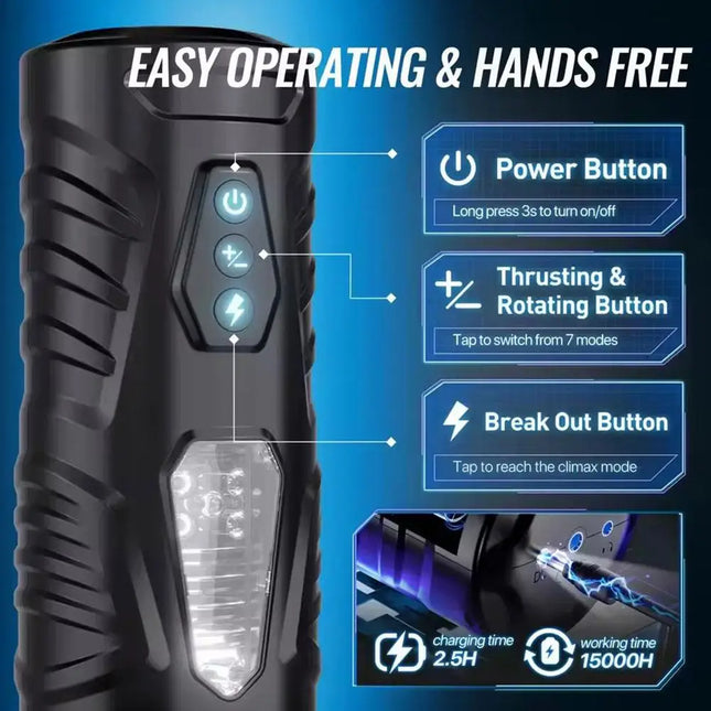 Automatic Thrusting Mastubator Rotation 7 Rotating Modes Male Masturbator Telescopic Pussy Blowjob Sex Machine Adult Toys 18+