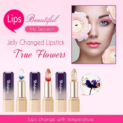 Transparent Flower Jelly Temperature Color-changing Lipstick long-lasting waterproof non stick cup  Anti-drying Lips Skin Care