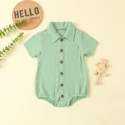 Citgeett Summer Infant Baby Girls Boys Shirts Bodysuit Solid Color Turn-Down Collar Short Sleeve Jumpsuits Casual Clothes