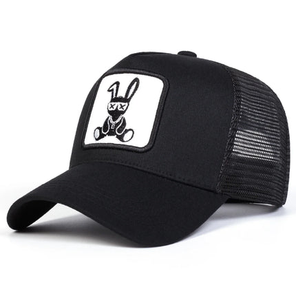 Unisex Cartoon Rabbit Embroidery Baseball Net Caps Outdoor Adjustable Spring and Summer Casual Sunscreen Hat