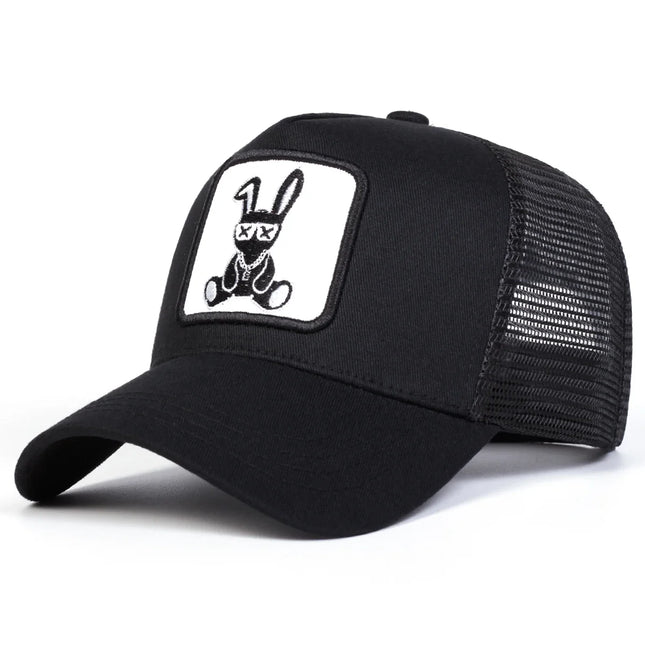 Unisex Cartoon Rabbit Embroidery Baseball Net Caps Outdoor Adjustable Spring and Summer Casual Sunscreen Hat