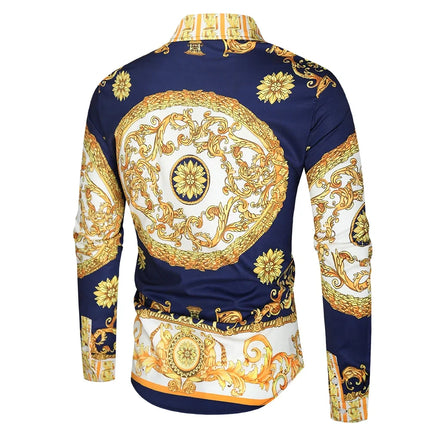 2023 New Men's 3D Digital Print Fashion Slim Fit Long Sleeve Shirt Smooths Your Silhouette Cross-Border Wholesale