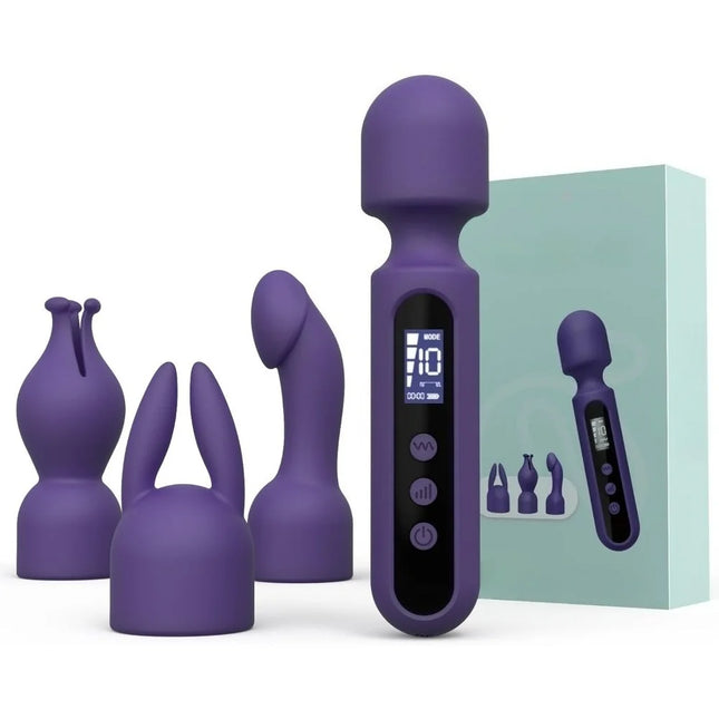 Adult Sex Toys Kit with 3 Attachments for Enhanced Pleasure, Vibrator with LCD Display and 10 Patterns