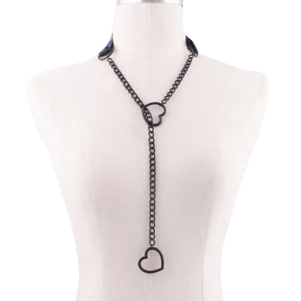 Heart Slip Chain Necklace Black leather Choker Collar For Women Goth Accessories  Punk Gothic Jewelry