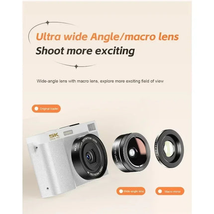 5K Professional Digital Camera Wide Angle Digital Zoom 64MP Camcorder Photography 3 Inch Screen Vlog Video Recorder WIFI Webcam