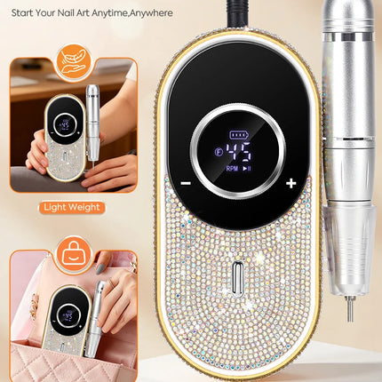 DianaBeauty 45000RPM Electric Nail Drill Machine Rechargeable Nail Polisher Portable Nail File For Gel Nails Remover Manirure