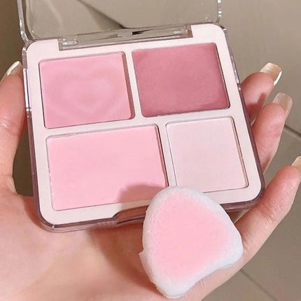 4-Color Pink Peach Blush & Highlighter Palette - Matte Cream Powder, Brightening Color-Boosting Cheek Makeup Rouge