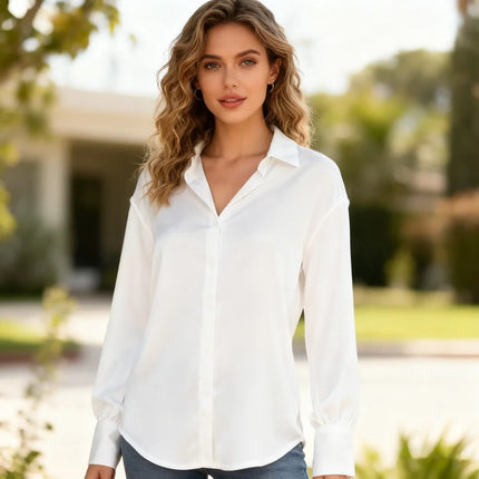 Spring Fashion Elegant Button Up Women Shirt Vintage Blouse White Tops Lady Long Sleeves Female Plus Size Loose Street Shirts