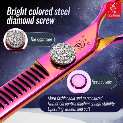 Fenice Grooming Scissors Diamond Screw 7.25 Inch Professional Curved Chunker Scissors Thinner Shears for Pet Groomers Tesoura