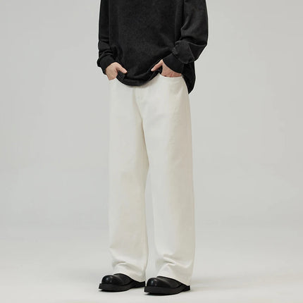 100％ Cotton Men's Baggy Straight Jeans Comfortable Soft Casual Pants Fashion Korean White Brown Denim Trousers Male Clothing