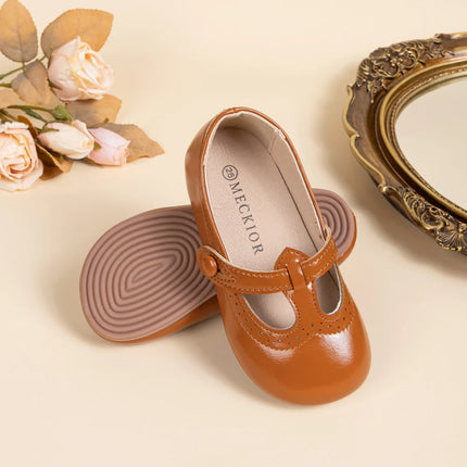 Toddler Little Kid Girls Mary Jane Flats Comfortable Perforated Leather Strap Casual Dress Shoes Versatile Party School Shoes