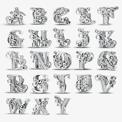 925 Sterling Silver English Letter Charms Beads Fit Original Pan DIY Bracelets Making Gift Of High Quality Fine Jewelry