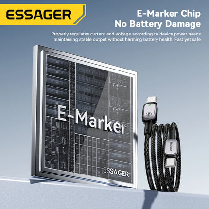 Essager 100W Type C To Type C Cable For iPhone16 15 Xiaomi Samsung Huawei PD Fast Charging For Macbook Tablet Laptop LED Cable