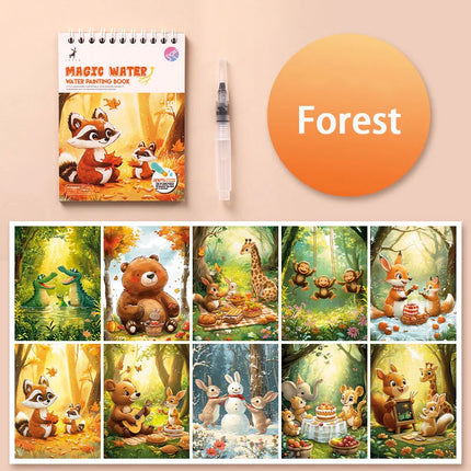 Magic Water Doodle Books Kids Toddlers Drawing Toys Cute Cartoon Unicorn Ocean Forest Animal Reusable Water Painting Cardboard