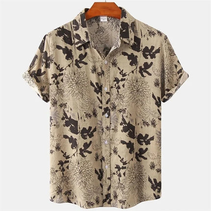 New men's summer Hawaiian casual fashion beach vacation style short sleeved printed shirt loose retro social plus size top