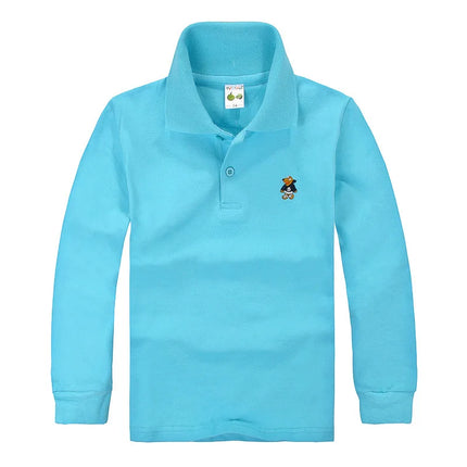 Classic Children's Long Sleeve Polo Shirt Pure Cotton T-Shirt Children Collar Top Baby Girls Base Layer Shirt Teenage Boys tops