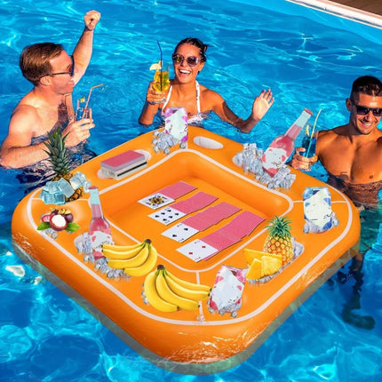 Floating Table for Pool Game with Waterproof Playing Cards, Inflatable Pool Party Tray Float for Drink Snack Holder