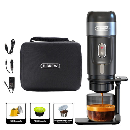 HiBREW Portable Coffee Machine for Car & Home,DC12V Expresso Coffee Maker Fit Nexpresso Dolce Pod Capsule Coffee Powder H4A