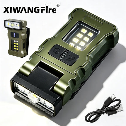 Portable LED Flashlight Super Bright Mini Rechargeable LED Tail Magnet Torch with COB Side Emergency Light for Camping Hiking
