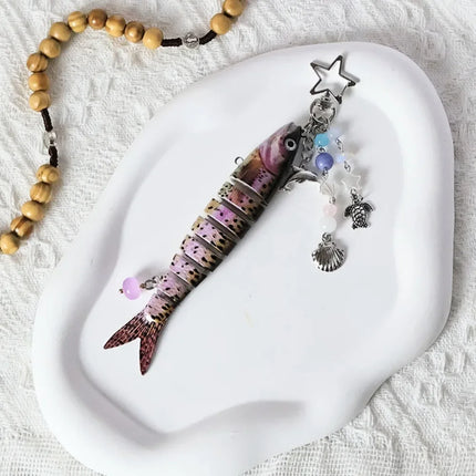 New Plastic Fish Keychain Multi Jointed Simulation Fish Hook Key Chain Backpack Pendant Gifts