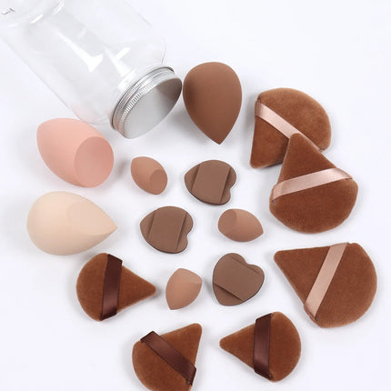 15Pcs Premium Powder Puffs with Storage Jar - Makeup Blending Sponges Set for Face Foundation & Loose Powder Kit