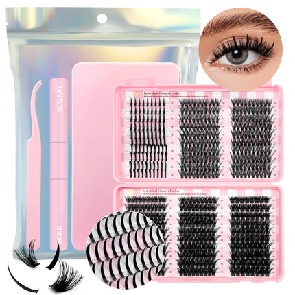 Lash Clusters with Spikes Kit DIY Spiky Eyelash Extension Thick Volume Spiky Individual Lashes Set Mink Strip Lash by LAKANAKU