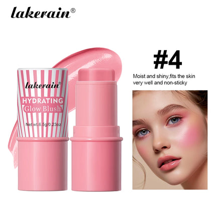 Lakerain Hydrating Glow Blush Waterproof Non-sticky Natural Saturated Blush Stick Long-lasting Moisture Brightening Jelly Blush