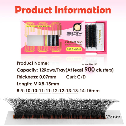SEEDEW Large Capacity 6D/10D Lashes Easy fanning Fast Fan Blooming Eyelash Extensions Automatic Flowering Volume Eyelash