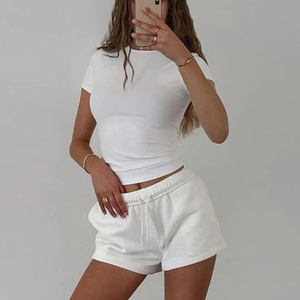 2024 Spring New Short Sleeve T-Shirt Women Solid Simple Casual Soft All-Match Hot Basic Crop Tops Tees Summer Fashion
