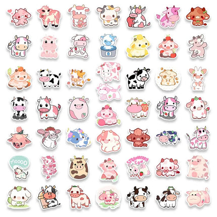 Cute Cartoon Pink Cow Stickers Animal DIY Kids Toys Gift Decorative Decal for Scrapbook Laptop Phone Luggage Bottle Waterproof