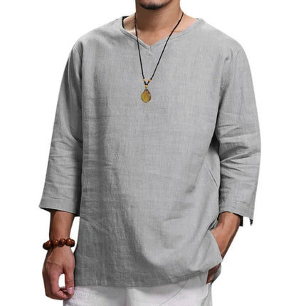 Men's New 3/4 Sleeve Loose Solid Casual Large Pullover Shirt