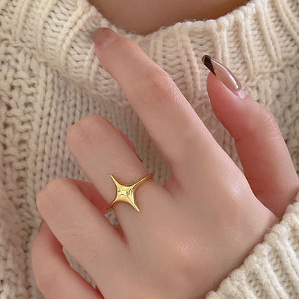 PANJBJ 925 Sterling Silver Four-pointed Star Shining Zircon Ring High-end Personalized Opening Adjustable Jewelry