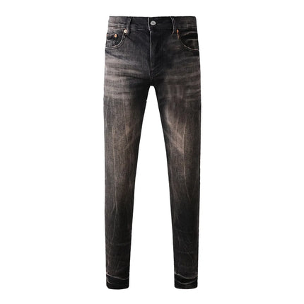 High Street American Distressed Men's Jeans Fashion Brand Coated Blank Stretch Skinny Button Fly Ripped Pants Trousers