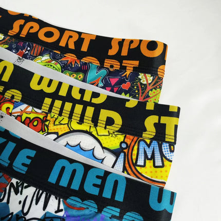 Men's Fun Graffiti Printed Boxer Shorts Random 5-Piece Set, Trendy, Personalized, Comfortable and Breathable Four-Corner Pants