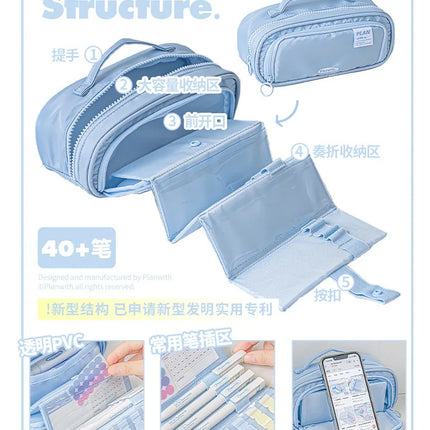 Planwith Multifunction Pencil Bag,Large Capacity Retractable Storage Pen Pouch For Primary/High School Students For Various pens