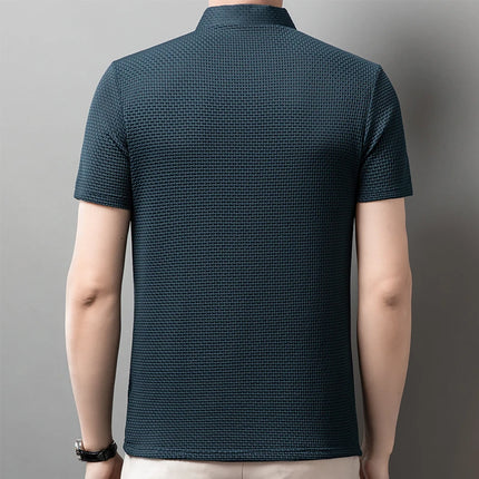 New Men's Business Casual Short-Sleeved Bone Flower Solid Color POLO Shirt Fashion Breathable Comfortable Summer Versatile Top