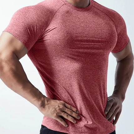 Man T Shirt Men Fitness T-shirt Exercise Short-Sleeved Men's Running Tees Gym Training Stretch Tops Summer Sports Tshirt