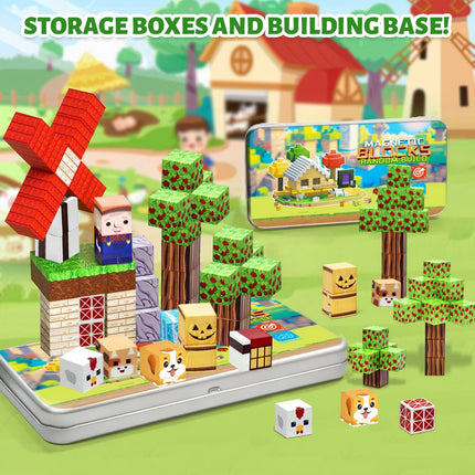 35PCS Magnetic Building Blocks Farm Set for Age 3+ DIY Model Children STEM Educational Sensory Toy With Iron Box