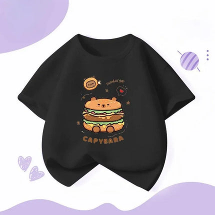 Capybara Hamburg Capybara Boys and Girls Elementary School Short-Sleeved T-shirt Casual Bottom Top