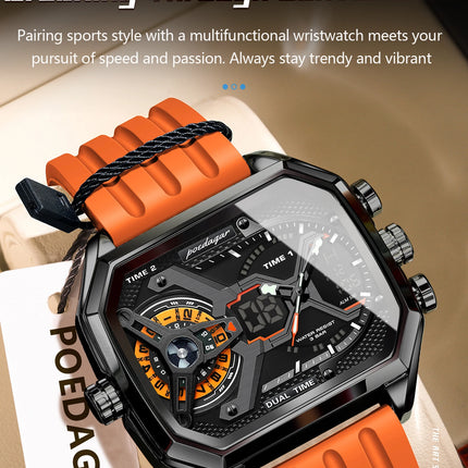 POEDAGAR Sports Men Wristwatch Date Week Chronograph Luminous LED Man Clock Silicone Strap Electronic Men's Quartz Watches Reloj