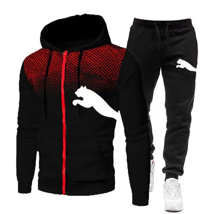 Hot Popular Autumn Winter Men Zipper Hoodie Set Urban Casual Sweatpants Jogging Training Daily Tracksuit