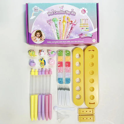DIY Glitter Pen Making Kit Kids Craft Supplies 80+ Pieces Handmade Art Set Make 16 Pens Cartoon Decor Birthday Gift For Girls Bo