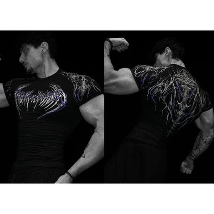 Men's Compression Sports Shirt Tee Gothic Lightning Print GYM Fitness Top Summer Quick Dry Breathable Bodybuilding T-shirt