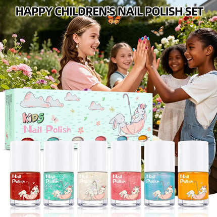 6Colors Nail Polishs Peel-off Gel Sticker Non Toxic Quick Dry Peel Off Gel Glitter Sequins Nude Water-based Nail Polishs