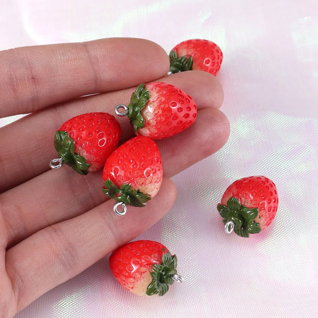 10pcs Resin Imitation Strawberry Shape Charms For DIY Key Chain Necklace Pendants Ornament Jewelry Making Accessories