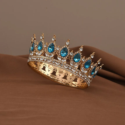 European Princess Queen Tiara Round Baroque Pageant Crowns Crystal Full Crown King Tiaras Bridal Wedding Hair Accessories