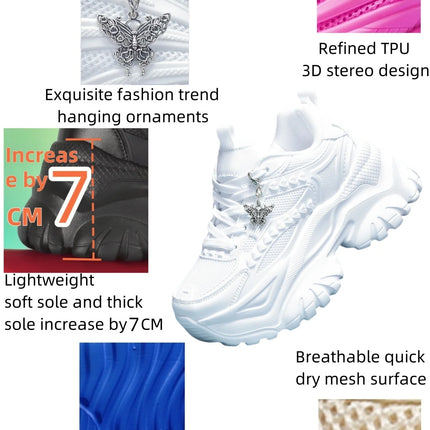 Women's Lightweight 7cm White Thick-Soled Trbottomyy Versatile Fashionable Casual Vulcanized Shoes with Silver Butterfly Decorative Pendant Chain Shoes High Water Platform Trbottomyy Versatile White Women's Comfortable Soft-S