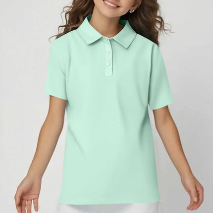 Children's Solid Color Polo Shirt Fashion Sports T-shirt Girl Lapel Casual And Comfortable Short Sleeves Tops