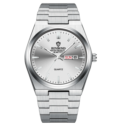 BINBOND Luxury Fashion Man Clock Top Business Waterproof Luminous Date Week Men's Watches Quartz Stainless Steel Men Wristwatch